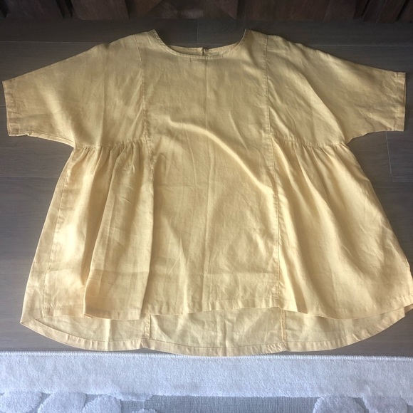 New NWOT Yellow mustard color linen blouse size medium unique cute elegant - Picture 1 of 9